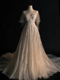 Civil Wedding Dresses A Line Spaghetti Straps Floral White With Beaded Bodice Brides Dress Fitted Bridal Gowns HZ0311